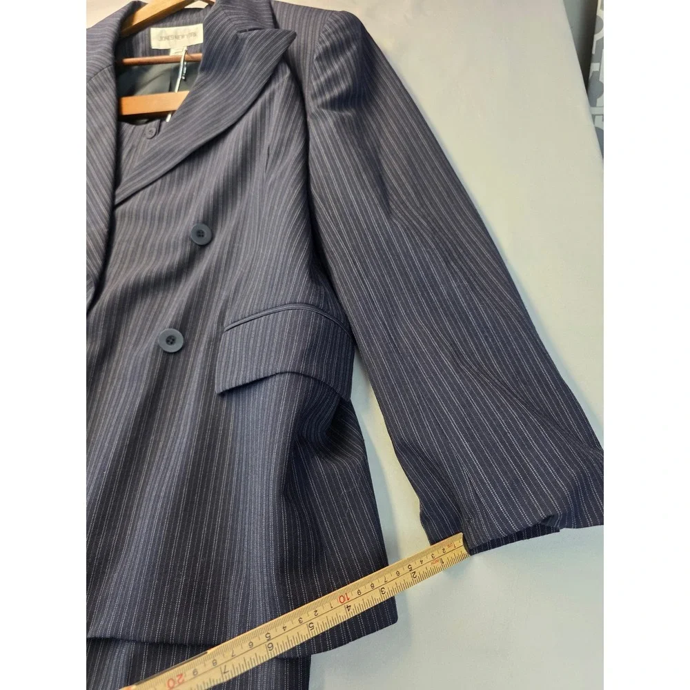 Jones New York Pinstripe Worsted Wool Suit Set Navy Blazer 18W Pants 16W USA